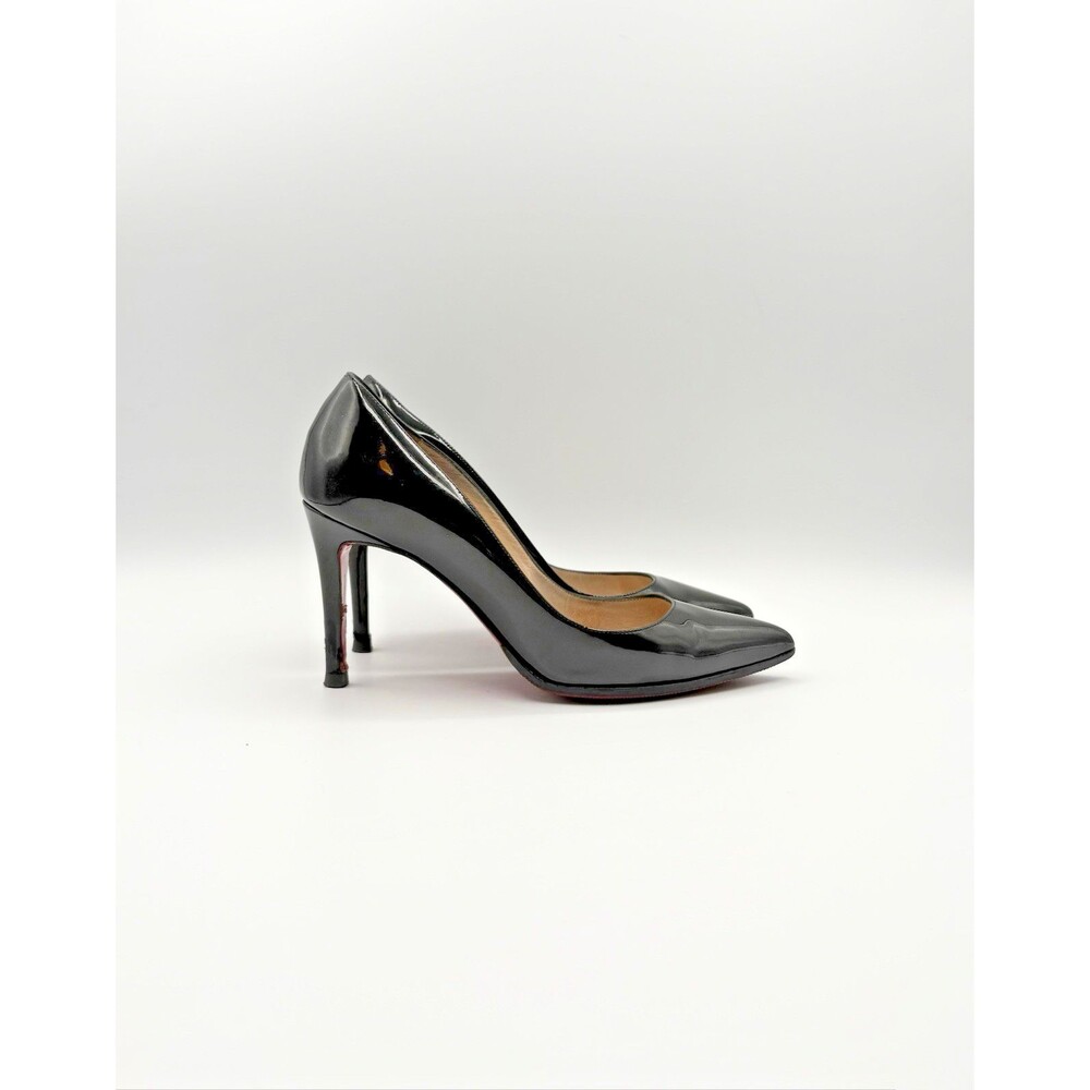 Christian Louboutin Pigalle 85 Black Patent Leather Pointed Toe Heels Size EU 35